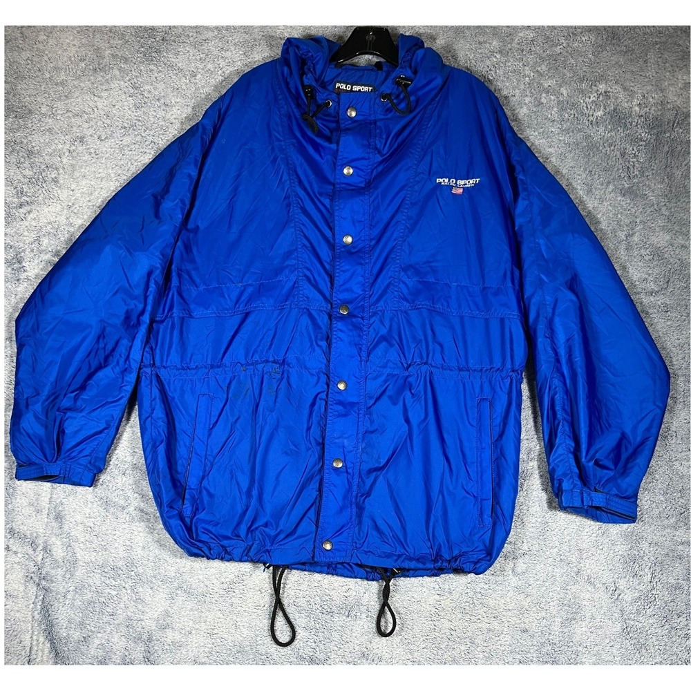 Polo‎ Sport Ralph Lauren Vintage Windbreaker Jacket Blue Mens Large Hooded 90s - Picture 8 of 16